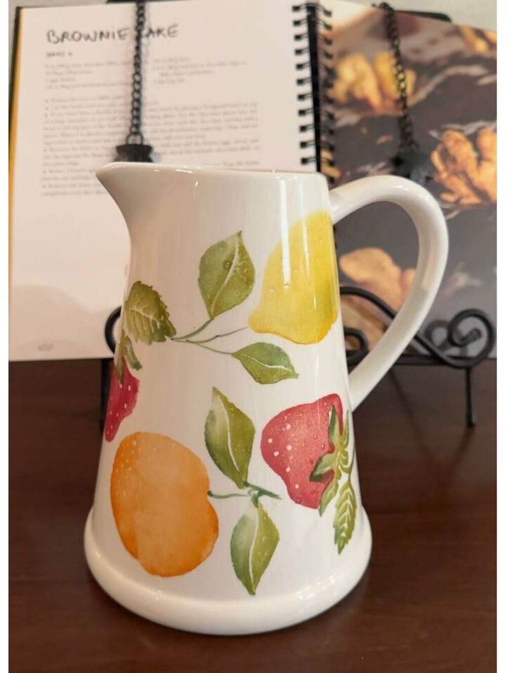 Crate & Barrel Loucarte Fruit Pitcher Portugal Lemon Strawberry Ceramic 8"